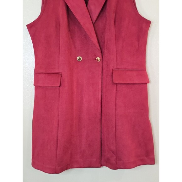 Marc New York Red Suade Longline Trench Jacket Vest Size Large Gold Button - Picture 4 of 10
